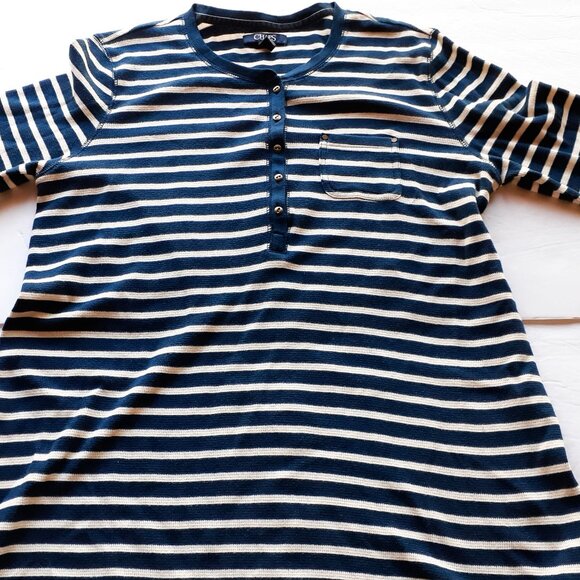 Chaps Womens Shirt Henley Navy Stripe Long Sleeve Large New - Picture 1 of 11